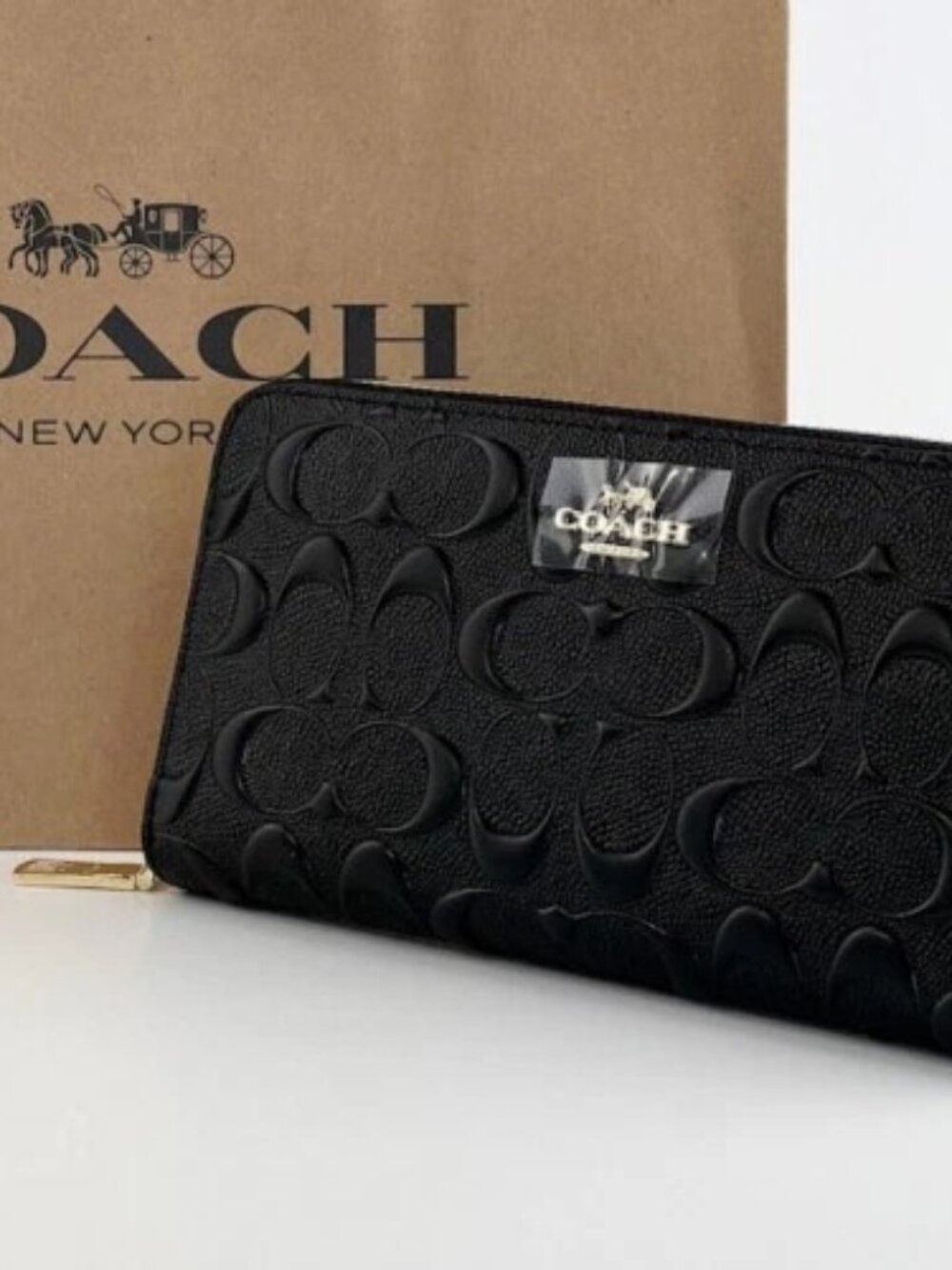 Coach F53834 Long Zip Around Wallet Signature Leather Black Japan New